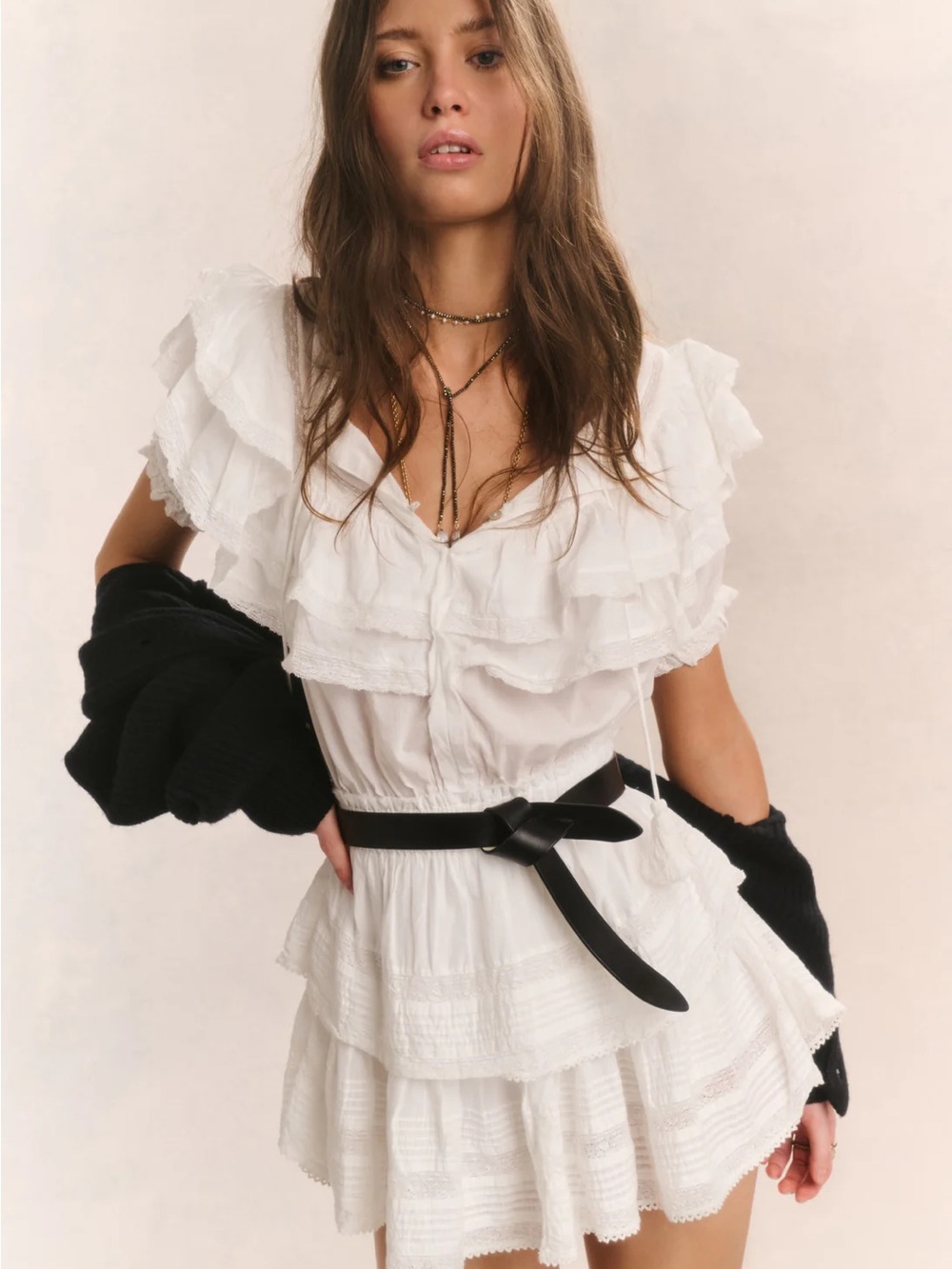 LoveShackFancy Liv White Ruffle Tiered Mini Dress